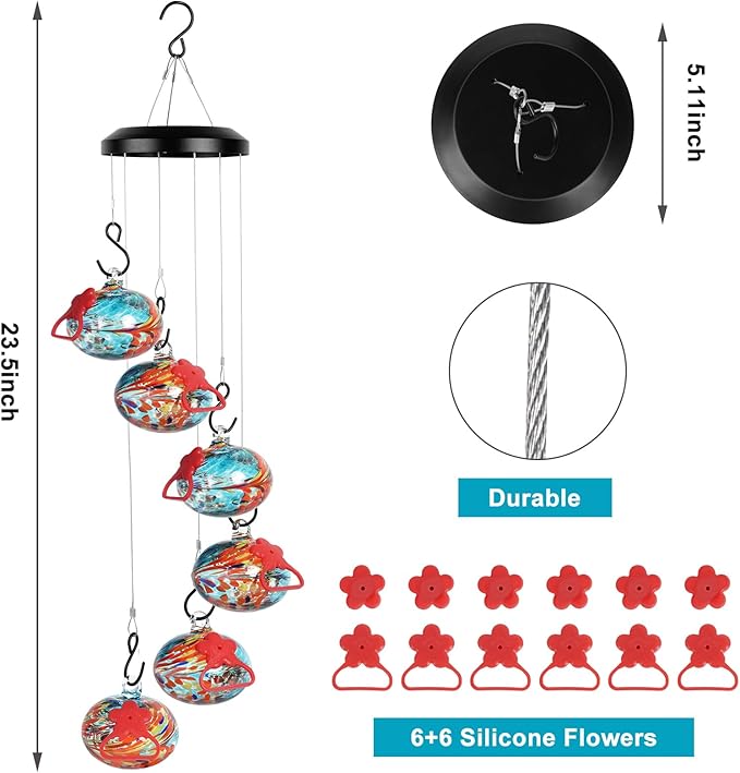 Headak Life Charming Wind Chimes Hummingbird feeders for Outdoors Hanging ant and bee Proof,Never Leak,Perfect Hummingbird Gift for People(Blue)