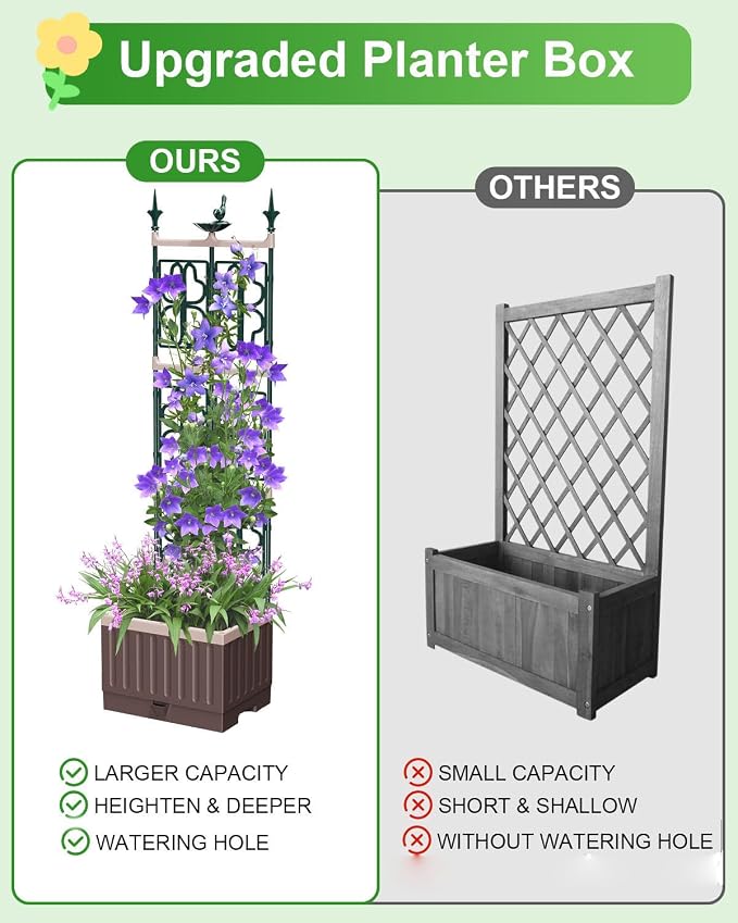 Raised Garden Bed Planter Boxes with Trellis,61.4" Self-Watering Trellis with Planter Box for Climbing Plants Flowers Vegetables,Use for Indoor Outdoor