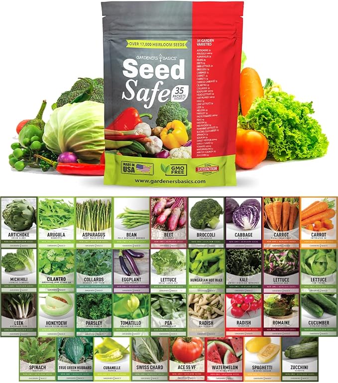 Survival Seed Vault Kit - 70 Heirloom Vegetable Seed Varieties for Long-Term Storage | Non-GMO, Open-Pollinated Seeds for Prepping, Gardening, Homesteading, and Emergency Food Supply by Gardeners Bas