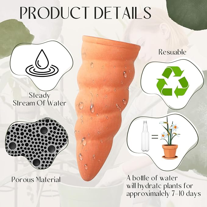 Baderke 6 Sets Plant Watering Stake Devices Include Terracotta Self Watering Spikes and 500 ml Plastic Wine Bottles for Vacation Indoor Outdoor Plant