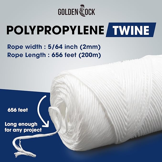 Heavy Duty 200 lbs Strong Polypropylene Tomato Twine, Garden Plant Tie String, Greenhouse Trellis Twine, Durable PP Tying Twine for Bundling, Packaging, Gardening, Farming (White/Green), 656FT