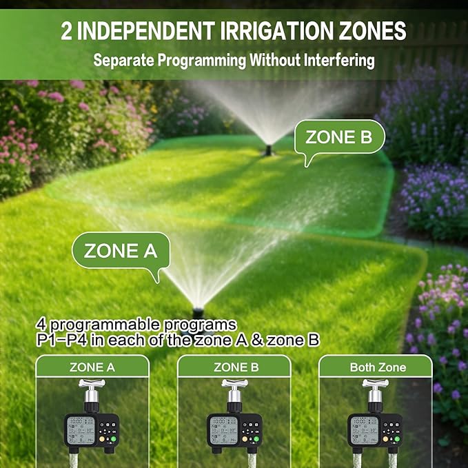 Sprinkler Timer 2 Outlets, Programmable Water Hose Timer with Rain Delay/Manual/Automatic Watering System, Outdoor Digital Automatic Irrigation for Garden Yard Lawn with Large Display(Black)