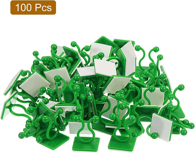 uxcell 100Pcs Plant Climbing Wall Fixture Clips, Plant Fixer Self-Adhesive Hooks Wire Fixing Supporting for Indoor Outdoor Decoration and Cable Wire Fixing (Green, 9.5mm/0.37")