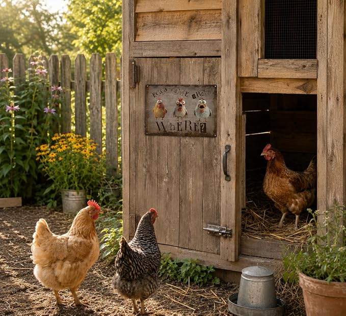 Funny Chicken Metal Sign, Rustic Farmhouse Eggs Come From Where Wall Decor, Humorous Hen Rooster Art Plaque for Chicken Coop Home Farm Kitchen Decor 8x12 Inch