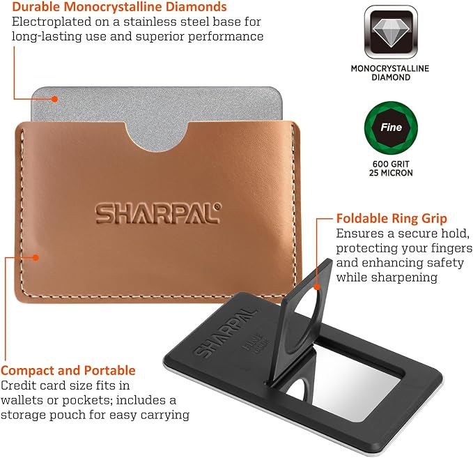 SHARPAL 114N Credit Card-Sized Diamond Sharpening Stone, Fine 600 Grit Pocket Knife & Tool Sharpener, Portable and Convenient for On-the-Go Use Fathers Day Gift