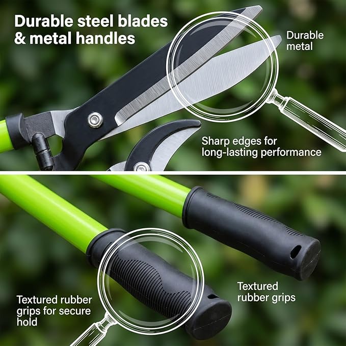 3 Piece Pruner Set with Long Shank Clippers, Hedge Clippers and Manual Pruning Shears for Patio Lawn Garden