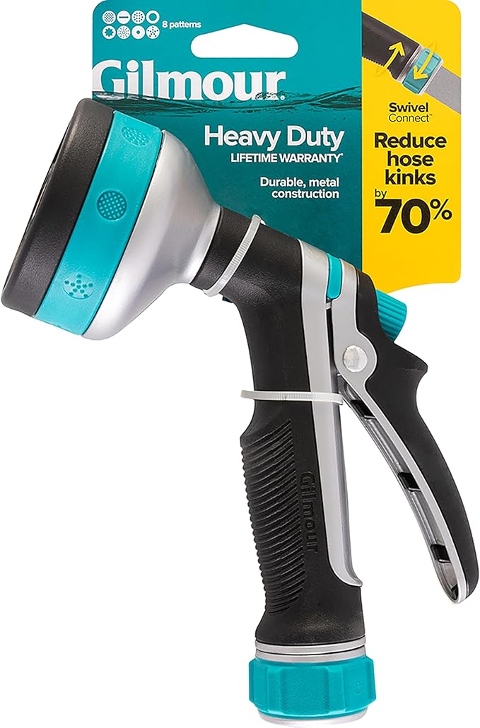 Gilmour Heavy Duty Rear Control Garden Hose Nozzle with 8 Pre-set Spray Patterns, Water Hose Nozzle for Watering Garden or Lawn