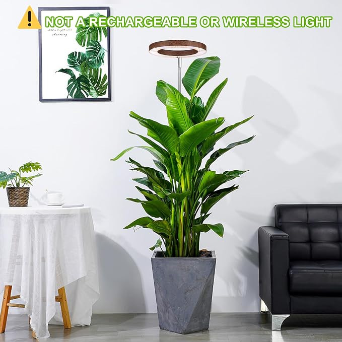 yadoker Plant Grow Light, LED Growing Light Full Spectrum for Indoor Plants,Aluminum Walnut Wood Grain Plant Lights,Height Adjustable, Automatic Timer, 5V Low Safe Voltage,Idea for Large Plant Light，