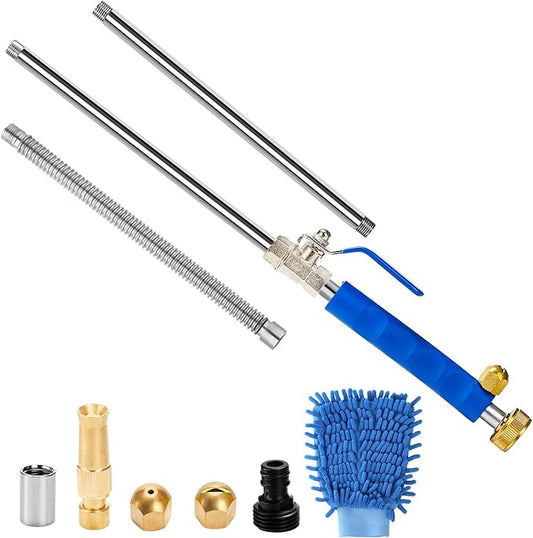 Hbaushun High Pressure Power Washer Wand, Hydro Jet Water Wand Pressure Sprayer,Flexible Garden Watering with 3 Nozzle Universal Hose End,for Car Pet Window Patio Gutter Cleaning Blue