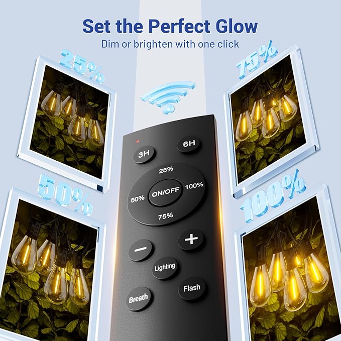70FT LED Outdoor String Lights with Remote, One Continuous Strand Patio Lights with 24+1 Shatterproof S11 Bulbs, Dimmable 2200K Warm White, Timer & 3 Modes, Low Voltage for Backyard Garden