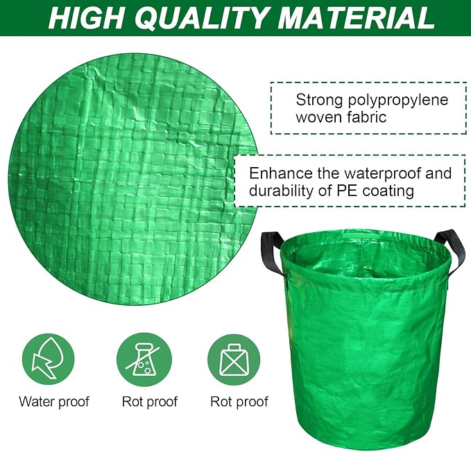 STARPYNG Green PE Woven Leaf Bag (D18, H22 inch) for Garden Waste, Yard Leaves, and Outdoor Debris - Large Capacity, Durable, Reusable with Handles (1-Pack)