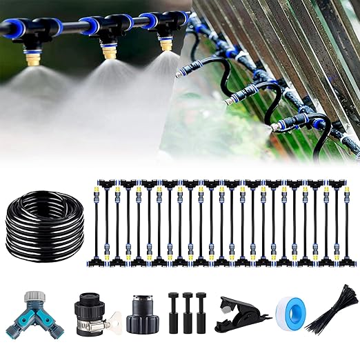 Update Drip Irrigation Kit, 98FT Automatic Watering System with 25 Replaceable 360° Bendable Sprayers, Atomizing Copper Nozzles for Garden, Plant, Lawn, Patio and Yard.(25)