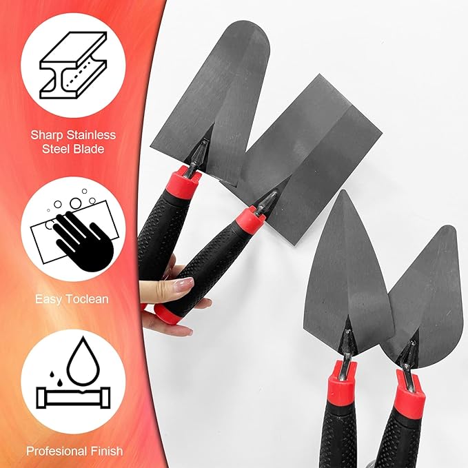 Bricklaying Trowel 4pcs/Set, Trowel Masonry Hand Tool, Flat Margin Trowel, Pointing Trowel, Gauging Trowel, Professional Masonry Flooring Tool for Concret (Black-E Set)