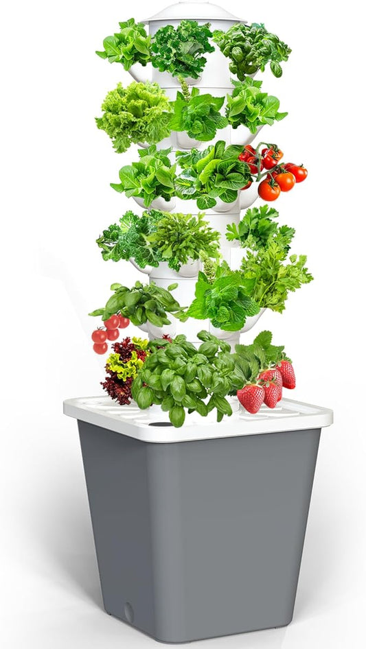 Hydroponics Growing System, 30-Plant Indoor Hydroponic Tower with Timer and Pump System, Plants Germination Kit, Vertical Hydroponic System for Gardening Lover (No Seed)