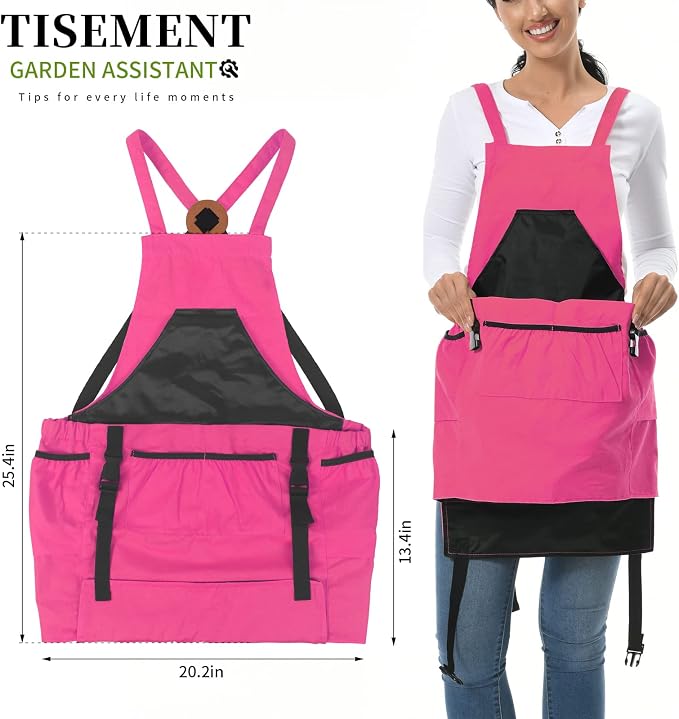 Gardening Apron, 8Oz Waterproof Canvas Garden Apron with Quick Release Pockets for Harvesting, Great Gardening Gifts for Women.