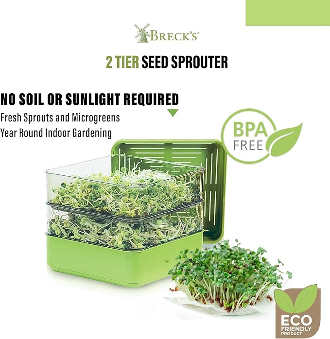 GARDENS ALIVE! Seed Sprouter Kit, Two Tier Stackable Seedling Starter Tray with Lid, Microgreens Propagator Mini Plant Grow Trays, Germinate Seeds Indoors, Healthy Snacks, Bean Sprouts, Soil Free