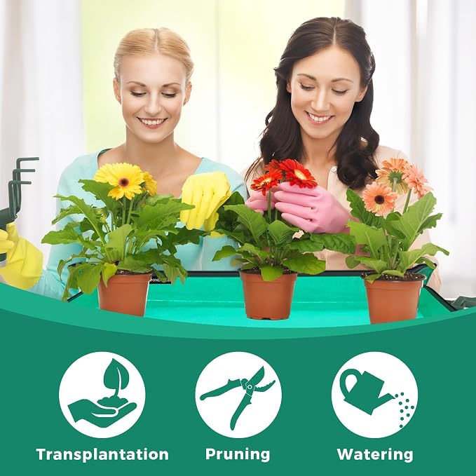 Plant Transplanting Mat - Thickened Waterproof Potting Mat, Succulent Gardening Mat, Portable Repotting Mat for Mess Control, Indoor Outdoor Use, PE-Green 43.5"x29.5"