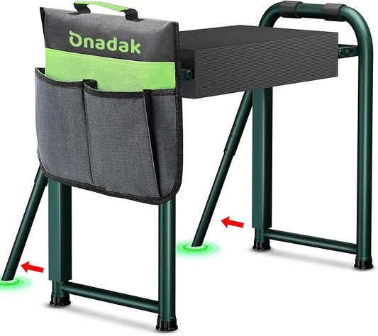 Heavy Duty Garden Kneeler & Seat with Support Legs, 400lbs Capacity Foldable Gardening Stool, Extra Thick Pad & Large Tool Organizer Bag, Ergonomic for Seniors - Dark Green