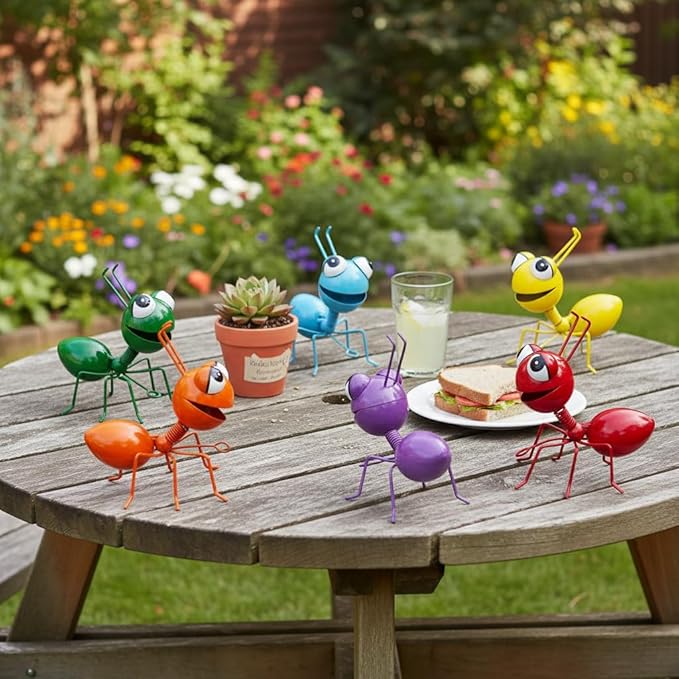 Cruis Cuka Metal Yard Art Garden Decor for Outside Cute Ants Yard Decorations Outdoor Lawn Ornaments Backyard Gifts for Mom - Set of 6