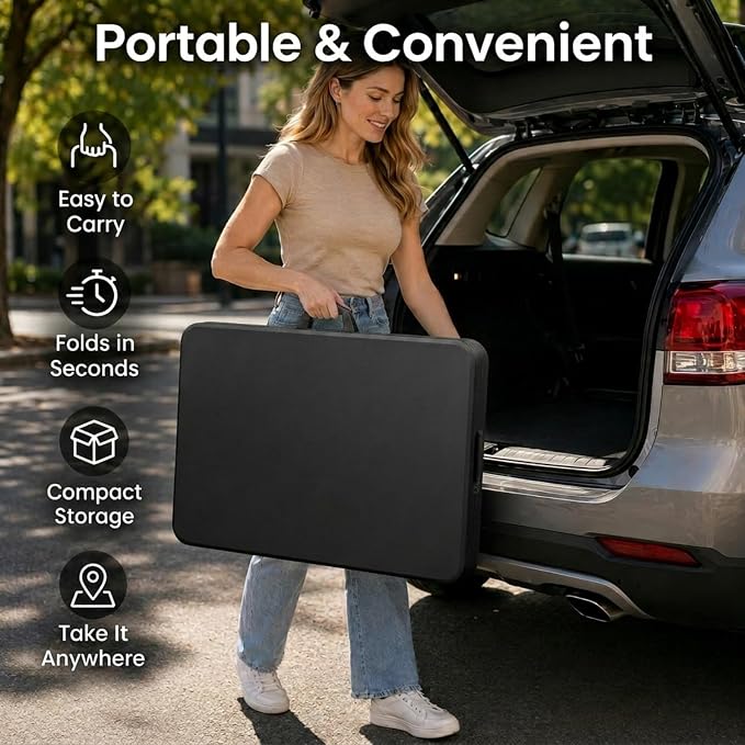 HAISIWLKJ Folding Table 6 FT Lightweight Camping Table Black Portable Plastic Rectangular Outdoor Dining Table Steel Legs Fold-in-Half with Carrying Handle for Indoor,Picnic,Party,Wedding,Events