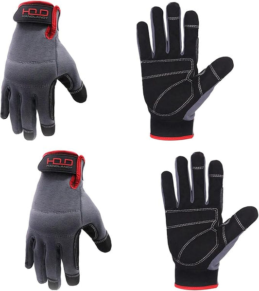 HANDLANDY Work Gloves for Men & Women, Utility Mechanic Working Gloves Touch Screen, Flexible Gardening Gloves for Yard