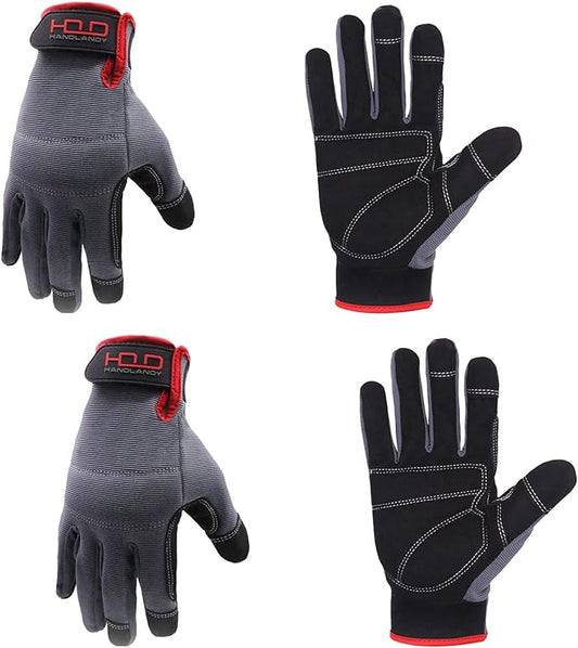 HANDLANDY Work Gloves for Men & Women, Utility Mechanic Working Gloves Touch Screen, Flexible Gardening Gloves for Yard