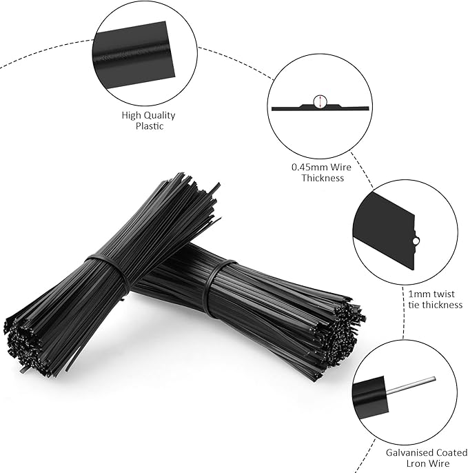 Oligei 600 Pcs Plastic 5" Twist Ties for Bags, Wire Ties Reusable Twist Bread Ties for Household and Office Use