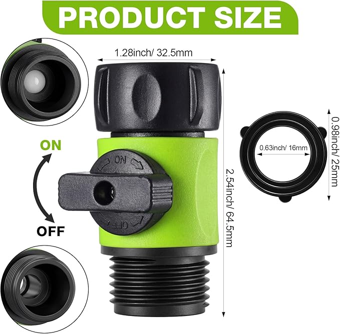 Hotop 6 Pcs Garden Hose Shut Off Valve Plastic Connect Water Hose Turn Off Valve with Anti Leak Standard 3/4 Inch Thread and Rubber Gaskets (Neon Green)