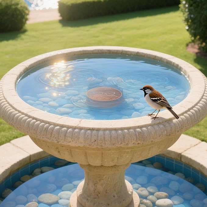 Bird Bath Copper Disk, 4 Inch 0.6mm Thick 99.9% Pure Copper Disc with Triple-Point Support, Natural Water Cleaner for All-Season Use, Universal Fit for Outdoor BirdBaths, Bowls, 2 Pack