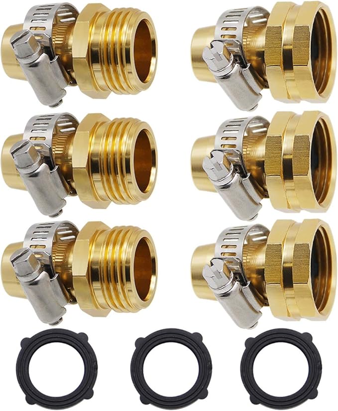 Lifynste Garden Hose Repair Connector with Clamps, Male and Female Garden Hose Fitting, 3 Set
