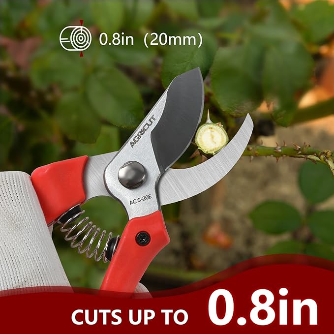 AGRICUT 7" Pruning Shears Heavy Duty Professional, Made of Japanese SK5 Steel Blades, 4/5 Cut Capacity, Bypass Hand Pruners Garden Clippers for Tree Flower Branch Trimming, S20E