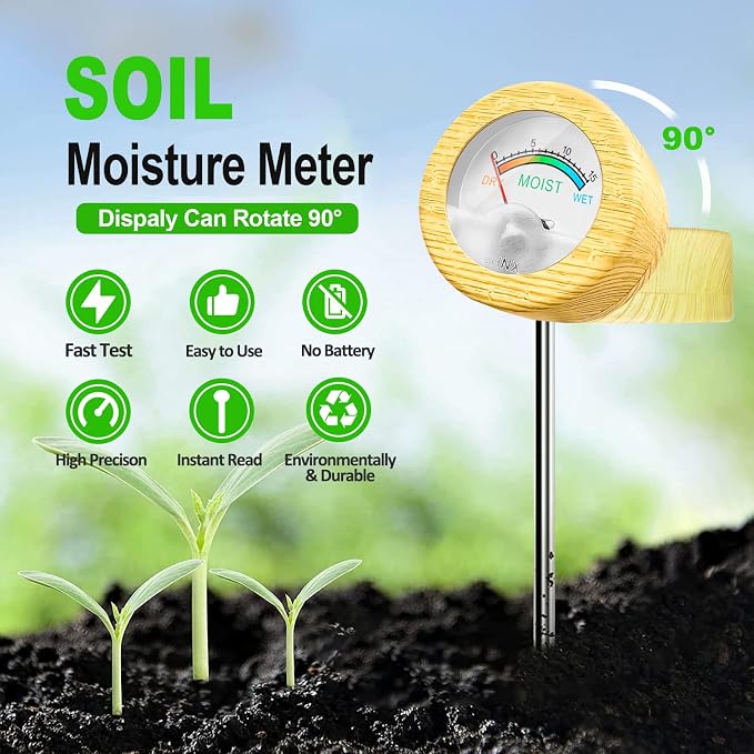 Soil Moisture Meter - Included 200+ Plants Care Guide, 80 pH Test Strips & Sample Tube, Soil Water Tester, Soil Hygrometer Sensor Tool for Garden, Lawn, Farm Plants Care, No Battery Needed
