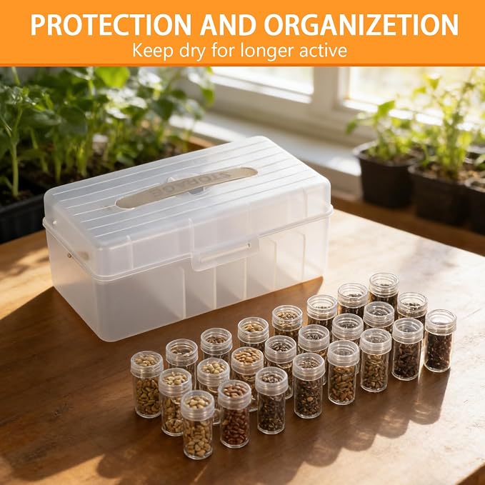 32 Slots Seed Storage Box Organizer with Label Sticker and 2 Tweezers,Portable Garden Seed Saving kit, Packet Organizer for Plant, Flower,Vegetable Seeds