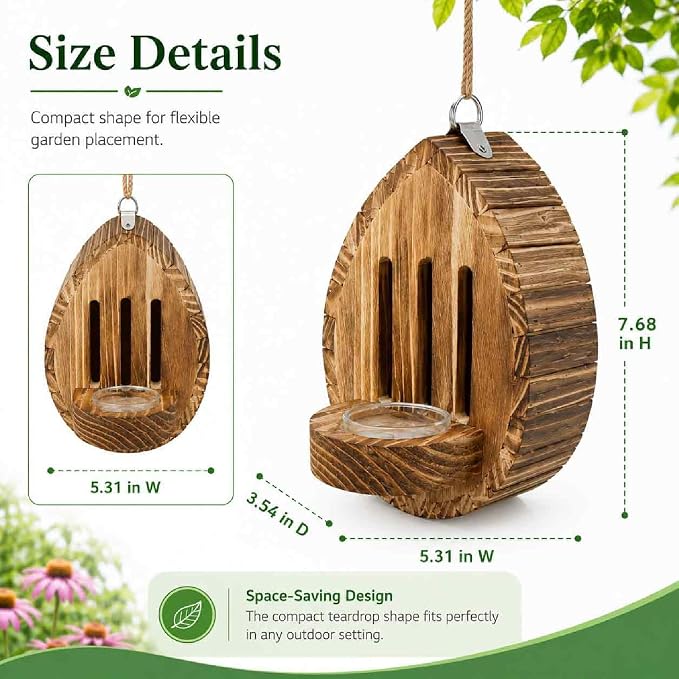 Butterfly Houses for Outside, Wooden Butterfly House Feeder Shelter with Puddling Floor, Tree Hanging Teardrop Habitat Box for Garden, Yard, Patio, Backyard Outdoor Decor (1PCS)