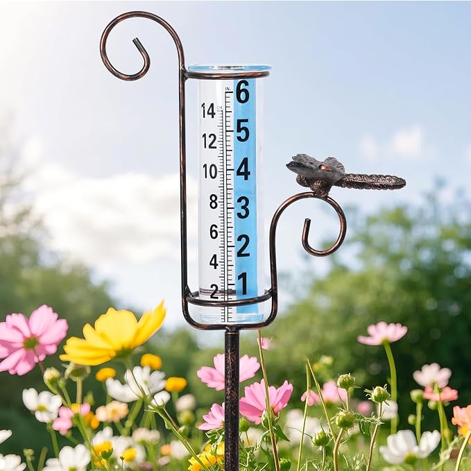 WONDER GARDEN Rain Gauge Outdoor, 6 Inch Capacity Large Number Easy Read Dragonfly Rain Measure Gauge for Lawn, Yard and Garden