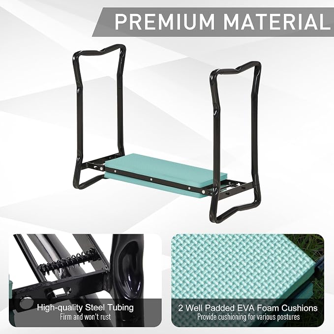 23.25x11x19.3in Durable Steel Garden Kneeler Seat Bench 330lb Weight Limit Fold-Flat EVA Foam Cushioned Dual-Function Pad