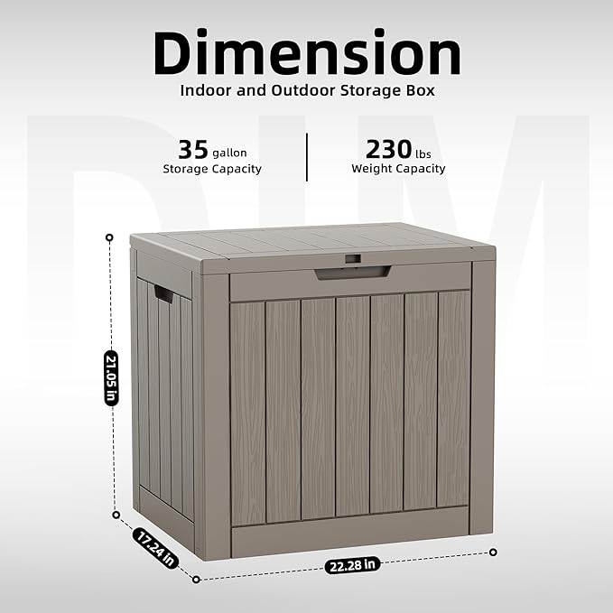 EasyUp 35 Gallon Outdoor Storage Box, Outdoor Deck Boxes for Garden Tools Equipment,Cushions and Patio Storage, Resin and Lockable,Easy to Install(Grey)