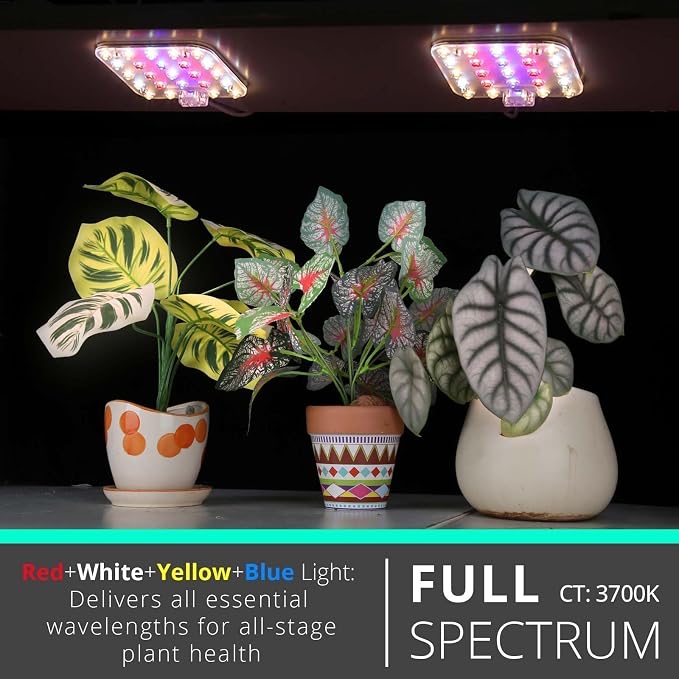 Full Spectrum LED Grow Light for Indoor Plants, 2 Panels 10W with 6/12/16h Timer Dimmable Plant Lights for Flower Veg Plant Growth USB, Pinkish White, 2-Pack