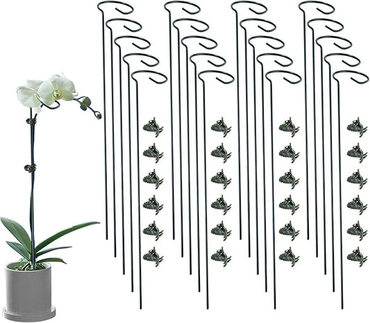 20 Pack Plant Support Stakes with 24 Pcs Plant Clips, Garden Single Stem Support Stake, Plant Cage Support Ring for Indoor Outdoor Flowers Rose Amaryllis Tomatoes Peony Lily Orchid (24 Inch)