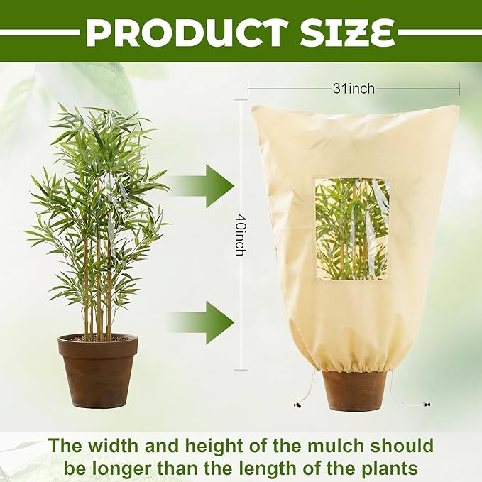 4 Pcs Large Plant Covers Freeze Protection with Viewing Window, Drawstring & Zipper Winter Frost Covers, Shade Cloth for Shrubs, Small Trees, Frost(Beige,31.5 x 39.4 Inch)