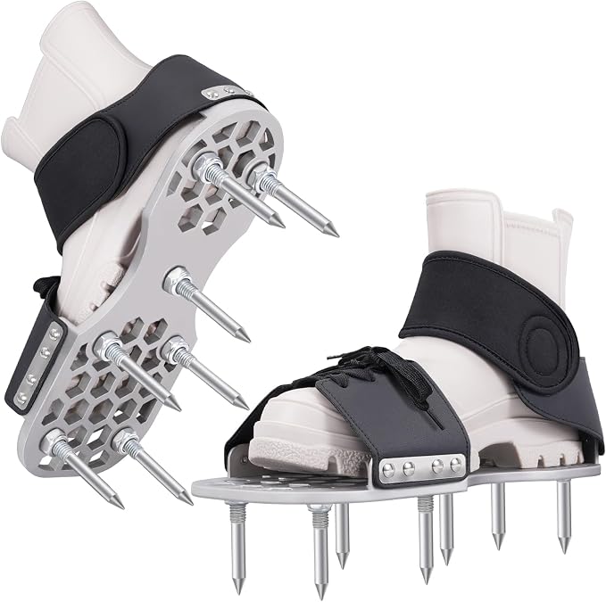 Aerator Shoes, Lawn Aerator Shoes for Grass with Thickened Metal Base, Longer Steel Spike, Aeration Shoes for Lawn with Adjustable Straps, Fully Assembled Aerating Shoes for Lawn Yard