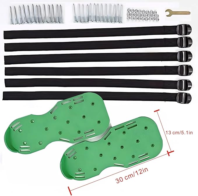 Lawn Aerator Shoes Upgrades Aeration Shoes for Lawn Heavy Strap Spike Shoes for Grass Soil Aerating Spikes Tool (Green)