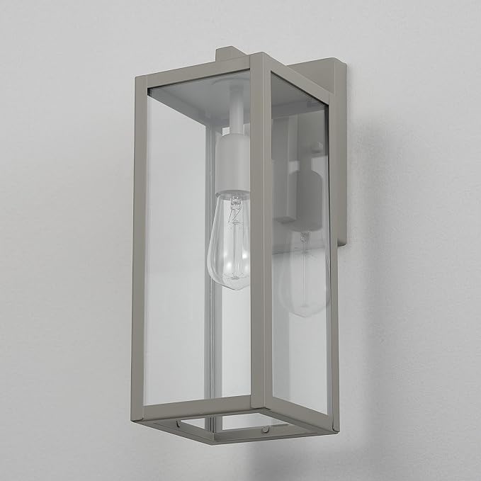 Globe Electric 44838 Bowery 1-Light Outdoor Indoor Wall Sconce, Matte Gray, Clear Glass Shade