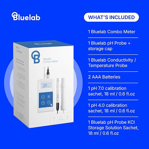 Bluelab Combo Meter for pH, Temperature & Conductivity in Water - Easy Calibration, Digital EC/TDS/PPM Tester for Hydroponics & Indoor Plants (METCOM)