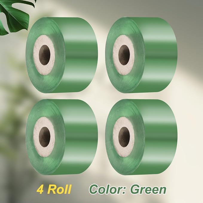 HARFINGTON 4 Rolls Fruit Tree Grafting Tape 2.5CM x 100M PVC Stretchable Garden Grafting Tool Plants Self Adhesive Floristry Film for Floral Tree and Poly Budding, Green