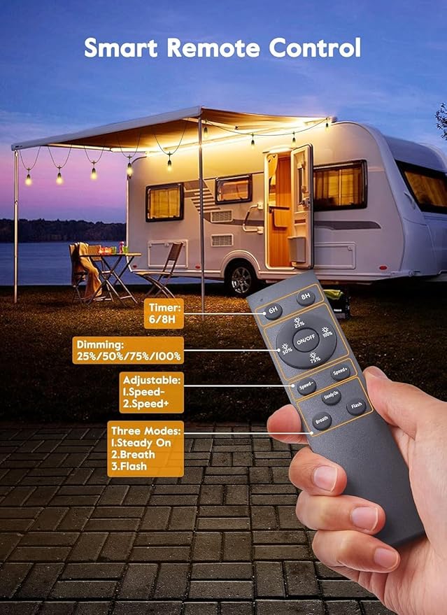 Brightown 82FT Outdoor String Lights - 25 LED Bulbs Patio Lights with Remote, Timer, Dimmable, Waterproof Connectable Hanging Outside Lights for Backyard Bistro Porch Deck Party Wedding