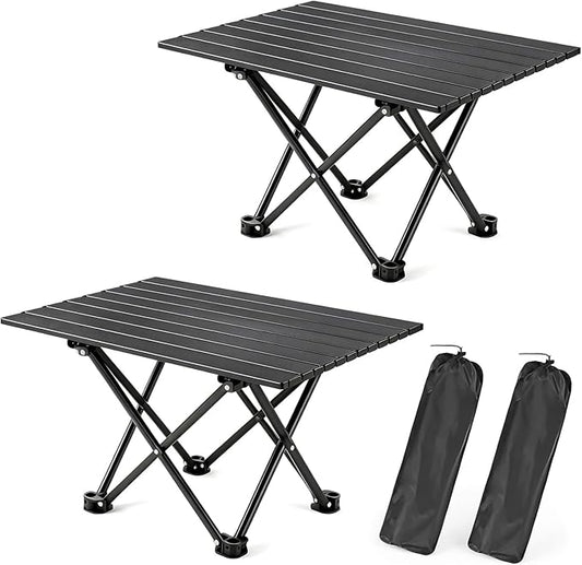 2 Pack Portable Camping Table Foldable, Ultralight Small Folding Beach Table with Carry Bag for Outdoor Travel, Beach, Camp, Picnic, BBQ, Cooking, Festival, Boat, Home Use (Black-L)