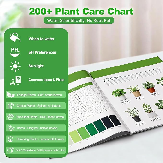 Soil Hygrometer Meter for Plants, Gardening Tool - Included 200+ Plants Care Guide, 100 pH Test Strips & Sample Tube, Soil Moisture Sensor for Indoor & Outdoor Use, No Battery Needed (White)