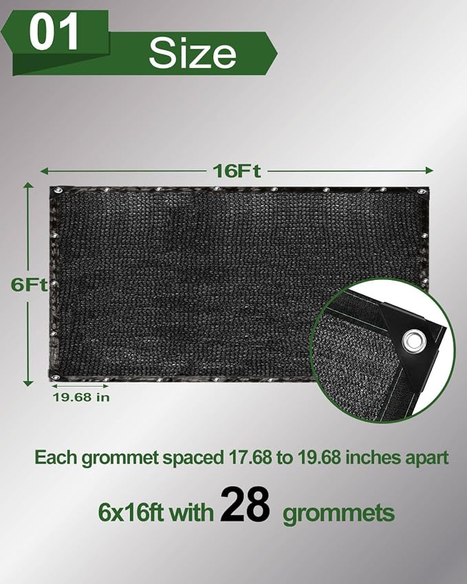 vensovo 70% Sunblock Shade Cloth Net Black Resistant - 6x16 Ft Garden Shade Mesh for Plant Cover, Greenhouse, Chicken Coop, Kennels, Tomatoes Plants