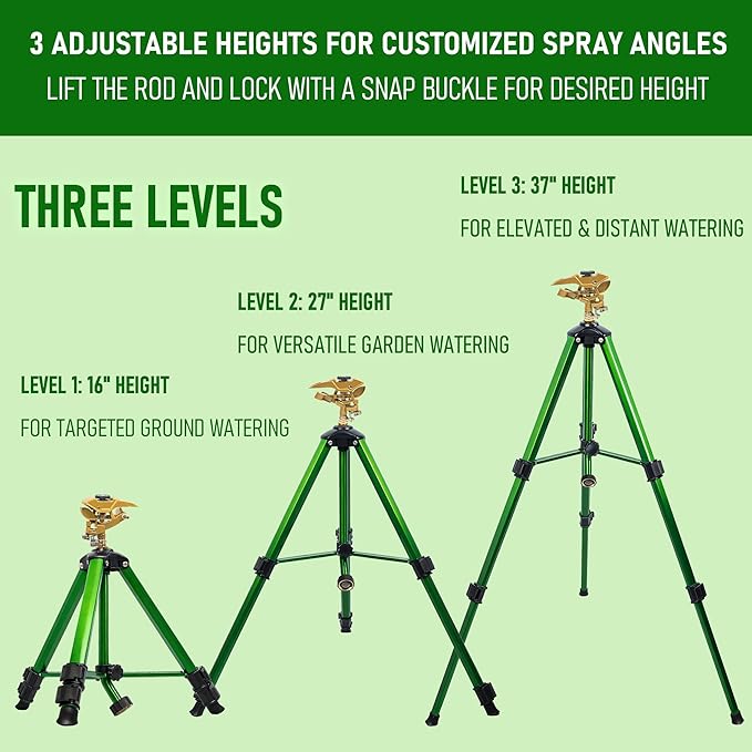 LIULO TOOL Large Impact Sprinkler on Tripod Base, Heavy Duty Zinc Alloy Sprinkler for Yard with Adjustable Head and Extendable Tripod, 360 Full Coverage Irrigation Tool for Lawn Garden